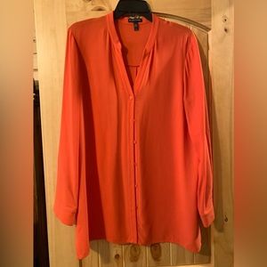Ladies long sleeve coral silk blouse - Eileen Fisher